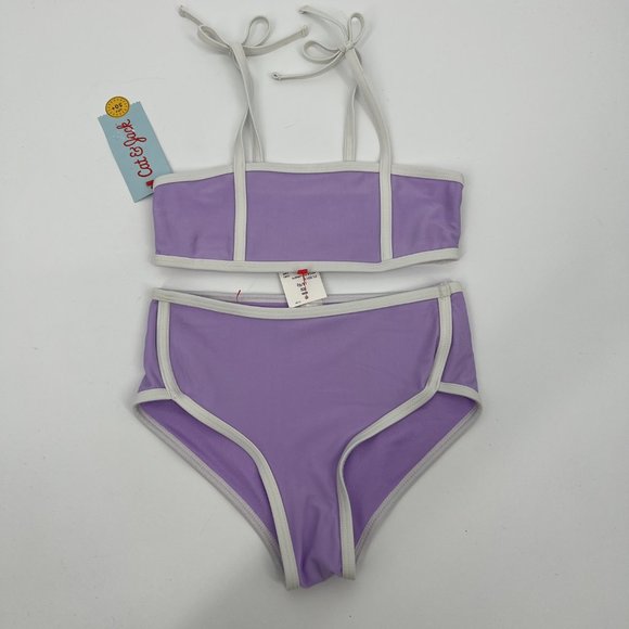 Cat & Jack Kids Girls' Tie Strap Sleeve Two-Piece Swimsuit Purple XS (4/5) NWT - Picture 3 of 7